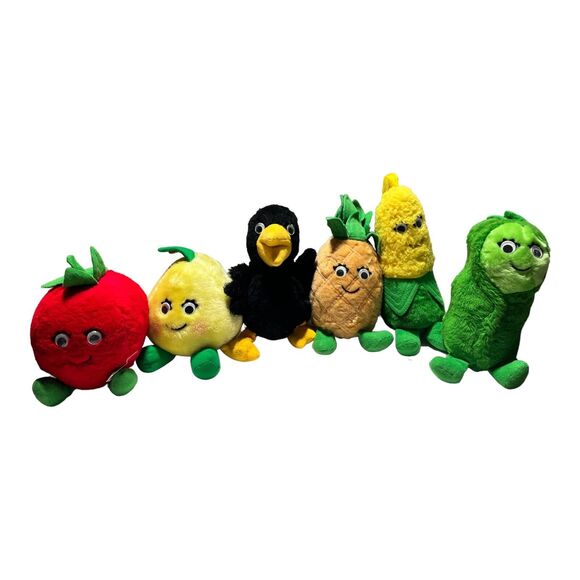 6 Del Monte Country Yumkins Fruit Vegetable Crow Tomato Corn Plush Vintage 1980s - Picture 1 of 13